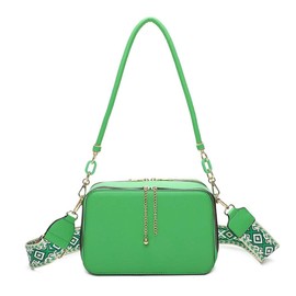 Women's Double Chain Tassel Fashion Handbag Wide Strap PU Leather Shoulder Crossbody Bag -ISLAND GREEN