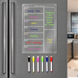 Gxdamxz Acrylic Weekly Planner Wipe Clean with 6 Whiteboard Pens, Magnetic Memo Board for Fridge, Magnetic Acrylic Board, 20 x 30 cm