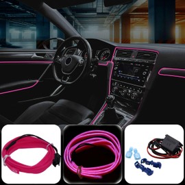 Recambo 5 m EL Wire LED Ambient Lighting, 12 V Flexible Neon Light Strip, Interior Lighting for Car, Inverter Included, Waterproof Ambient Light for Cars, Pink