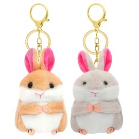 RAYNAG Set of 2 Bunny Keychain Cute Plush Rabbit Keychains Stuffed Animal Keyring Bag Charms Backpack Pendant (Gray and Brown)