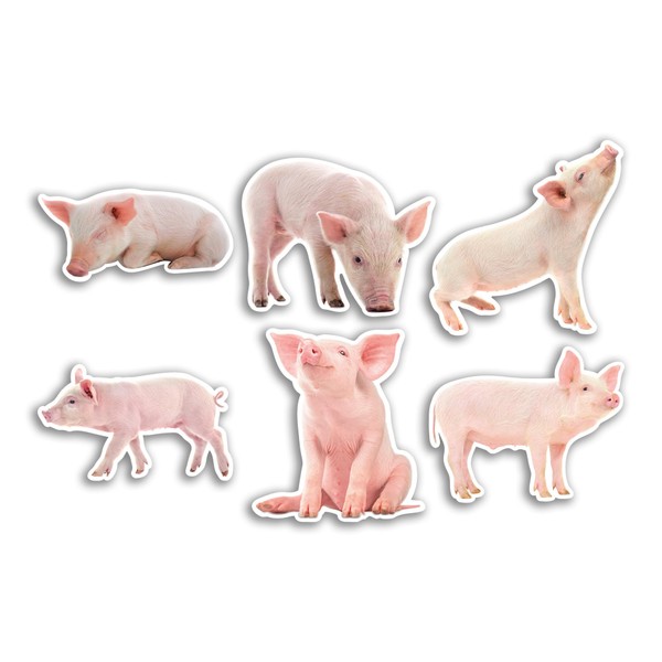 6 x 10cm Pig Vinyl Stickers - Farm Farmer Piglet