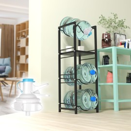 AMZCOM 5 Gallon Water Jug Holder Stand, 3-Tier Water Bottle Rack with Storage Shelves, Heavy-Duty Dispenser for Kitchen, Office, Garage – Includes 55mm Spout for Easy Pouring