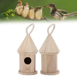 Bird House, Strong and Wooden Round Bird House DIY Painting No Chemical Additives for Gardening for Decorations for Home for Birds(Small Size 5 with Rope)