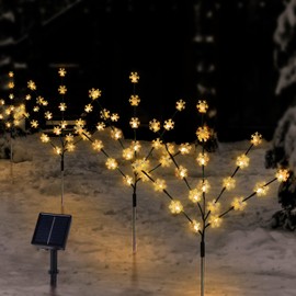 TAILERRI Solar Christmas Pathway Lights for Outside, 4 Pack Artificial Tree Snowflake Stake Lights, Waterproof Christmas Decorations for Yard Garden Patio Party Winter Decor (Warm White)