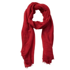 HeiDmai Unisex Cotton Blend Crinkle Vintage Soft Scarf with Fringed Edges 35" × 70" (Red)
