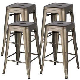 Topeakmart 24inch Metal stools Vintage Counter Height Kitchen Barstools Set of 4 High Backless Stackable Bar Stools-Gunmetal