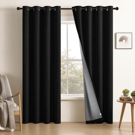 CUCRAF 100% Total Blackout Curtains 96 Length for Window Treatment, Faux Linen Thermal Insulated Grommet Drapes for Bedroom/Living Room, Set of 2 Curtain Panels(Black, 52 x 96 inches)