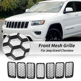 Kit de 7 piezas de malla frontal de panal de abeja negro brillante reemplaza para Jeep Grand Cherokee WK Laredo/Altitude/Limited/Overland/Summit 2014-2016