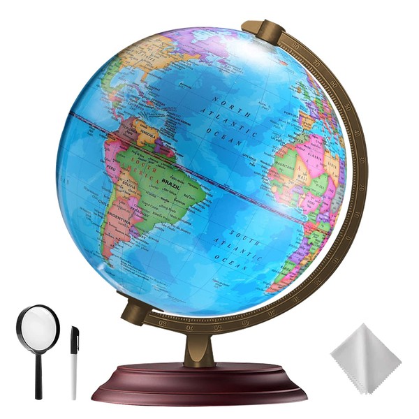 TTKTK Illuminated World Globe(Dia 8-Inch) for Kids with Wooden Stand