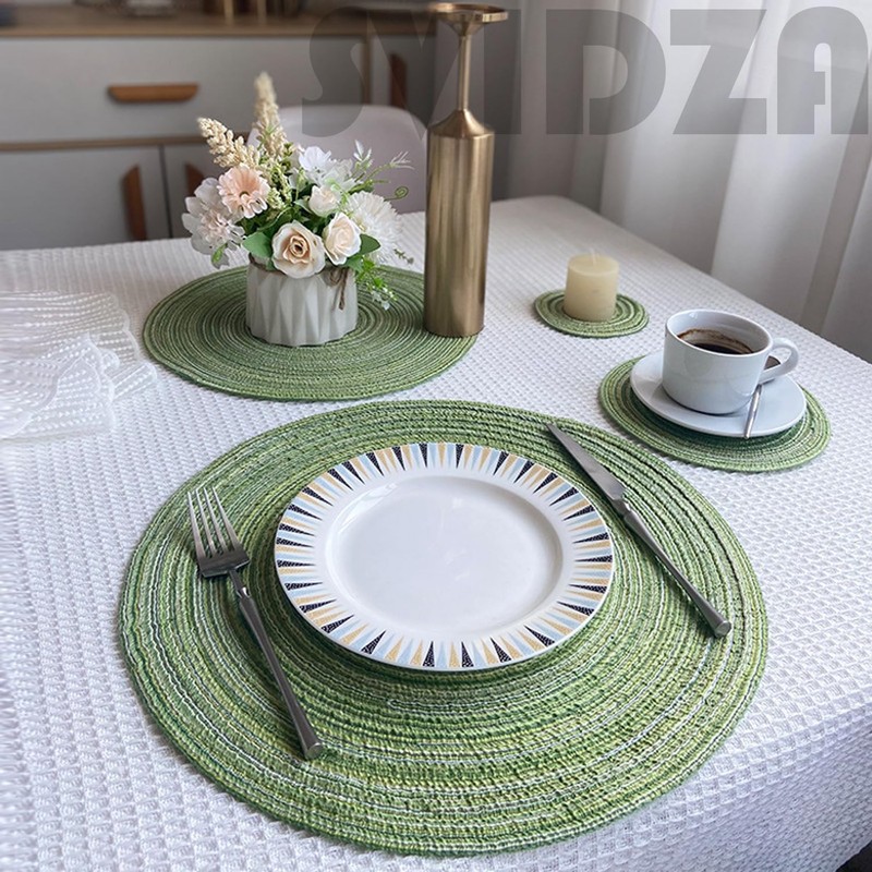 Round Placemats Set of 6, Washable Round Braided Place Mats,