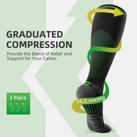 WAKEFEET Compression Socks Men Women 3 Pairs, Compression Socks 20-30 mmHg for Sports, Running, Fitness Flight