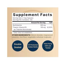 NatureBell Benfotiamine 300mg with Thiamine (Vitamin B1) 100mg, 240 Veggie capsules