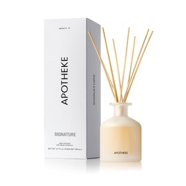 Apotheke Luxury Scented Reed Diffuser for Home, White Vetiver - 6.7 Fl Oz Essential Oil Aromatherapy - 10 Rattan Scent Sticks Room Diffuser - Long-Lasting Fragrance for Bedroom, Home, Bathroom