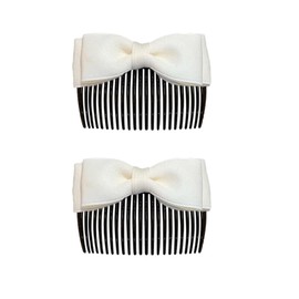 Ling & Bai 2Pcs Hair Comb Slides for Women French Bow Comb Clips Wedding Bowknot Hairpin Bridal Headwear Accessories (Beige)