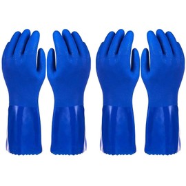 Juvale Cleaning & Kitchen Gloves for Women - 2 Pairs, Medium, Blue, Cotton Lined - Heavy Duty Rubber Gloves for Dishwashing, Waterproof & Reusable