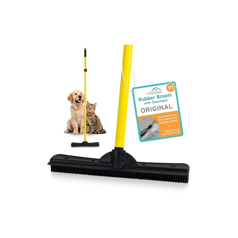FURemover Pet Hair Removal Rubber Broom, 61" Telescopic Handle