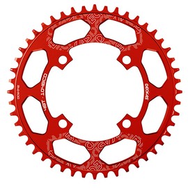 Round Oval 104BCD 32T 34T 36T 38T 40T 42T 44T 46T 48T 50T 52T Narrow Wide Single Chainring 1X System AL7075 CNC Ultralight Bicycle Bike Chainwheel Chain Ring 8/9/10/11-Speed (Red Round, 48T)