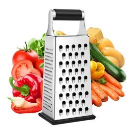 Supercenter Cheese Grater, Size 4-Sided Stainless Steel Box Grater, Food Shredder for Cheese, Parmesan, Vegetable, Dishwasher Safe, Black