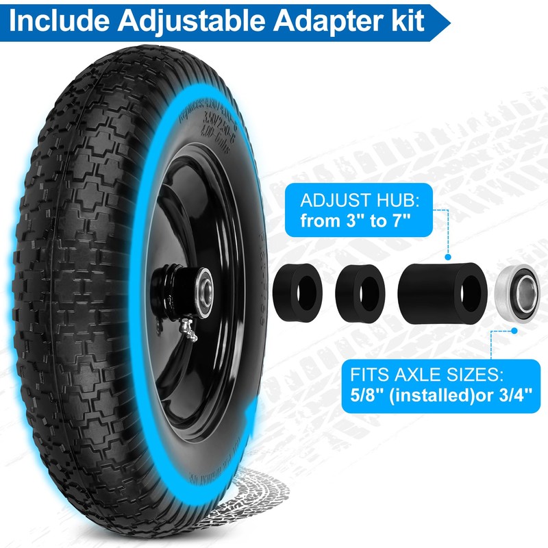 4.80/4.00-8" Flat Free Wheelbarrow Tire and Wheel, 14.5" Universal Fit