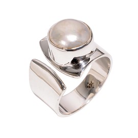 Lavie Jewelz 925 Sterling Silver Baroque Pearl Ring Full Finger Ring Trendy Personality Statement Pearl Ring for Women Girls Gift Sing Size UK P, Metal stone, Pearl