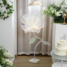 4.43 ft Giant Flower Light for Christmas Decoration with Stand Base Large Flower LED with Stem Oversize Artificial Silk Gauze Big Flowers Wedding Light up Craft for Reception Party Outdoor Indoor