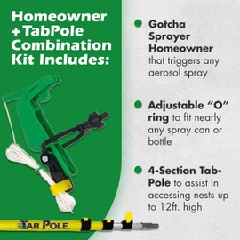 Gotcha Sprayer Homeowner USA-Made Combination Kit - Includes an Adjustable 4-Section 12ft. Spray Can Extension Pole - Pest Control Kit to Easily Spray Hard-to-Reach Areas