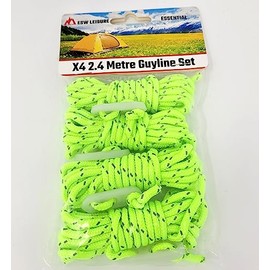 ESW LEISURE Guyline Ropes 4 Pack For Tents Awning Camping Strong Lightweight Paracord Guy Rope With Tensioner Guy Lines Fishing Caravan Gazebo (Reflective Fluorescent, 2.4 Metre 4 Pack)