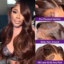 Durgio Chocolate Brown Lace Front Wigs Human Hair Pre Plucked 13x6 Body Wave Lace Front Wigs Human Hair 180 Density Colored Brown Glueless Wig HD Lace Frontal Wigs for Women 32 Inch
