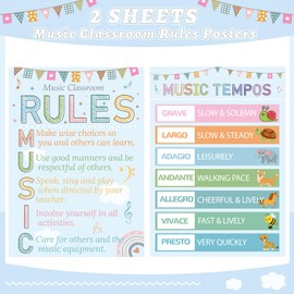 Music Classroom Rules Posters Set of 2 for Classroom Decorations, Back to School Music Class Rule Poster Wall Decor for Primary Middle High School Teacher Must Haves Supplies - 14 4/5" x 10 1/2"
