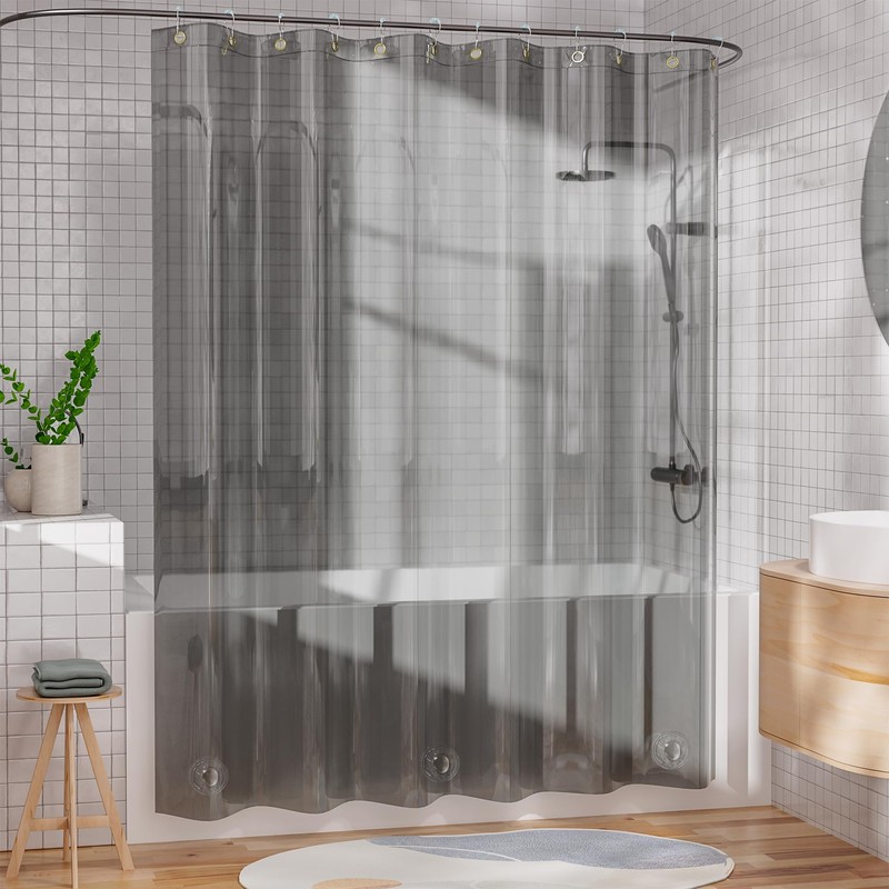 AmazerBath Shower Curtain Liner, 100% EVA Luxury Soft Clear Grey