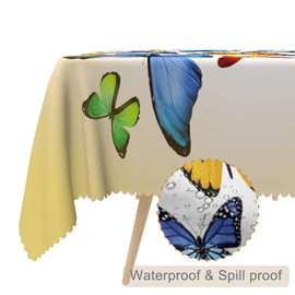 TTQYFNM 60x120inches Butterfly Rectangle Tablecloth Colorful Butterflies Printed Yellow Table Cover Spill Proof Washable Polyester Fabric Table Cloth for Dining Room Kitchen Indoor Outdoor Home Decor
