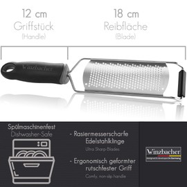 Winzbacher® Premium Zester/Grater, Parmesan/Lemon/Nutmeg / Ginger Grater and Much More Razor-Sharp Stainless Steel Blade, Dishwasher-Safe, Including Protection and Cleaning Brush
