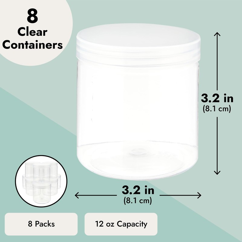 Juvale Slime Containers with Lids - 8 Pack Clear Plastic