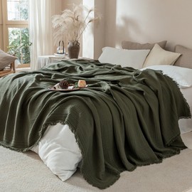 XINJU Muslin Fringe Blankets for Adults: 100% Cotton Cloud Soft