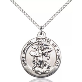 bliss Sterling Silver St Saint Michael The Archangel Medal Pendant Necklace W/ Chain