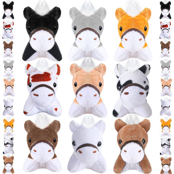 Hungdao 36 Pcs Horse Plush Stuffed Animals Bulk 3.15 Inch Cattle Horse Party Favors Realistic Stuffed Animals Stuffed Mini Plush Pets Toy for Farm Themed Birthday Party Gift Keychain