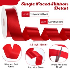 120 Yards Red Ribbon 1-1/2 Inch Red Satin Ribbon Stocking Stuffers for Gift Wrapping Crafts Flower Bouquet Wedding Party Christmas Decorations