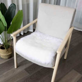 CAERJONA Genuine Sheepskin Chair Cover Soft and Comfortable Plush Natural Fleece Seat Cushion for Kitchen, Office, Chairs (Natural White, 18" x 18")