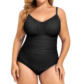 Aqua Eve Plus Size Swimsuit for Women Tummy Control One Piece Bathing Suit Vintage Swimwear Black 18W