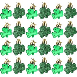 Leinuosen 24 Pieces St Patrick's Day Shamrocks Ornament for Tree Mini Clover Decorations Lucky Irish Green Trefoil Hanging Bauble for Christmas St Patricks Day Table Shelf Decoration(glossy & Glitter)