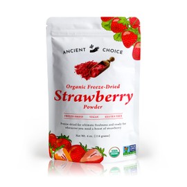 Ancient Choice - Strawberry Powder (4 ounces) | USDA Organic | Freeze Dried | Non-GMO | Milk | Baking | Hiking | Vegan Superfood | Vegetarian | Smoothie | Fiber | Prebiotic | Prepping | Keto | Paleo