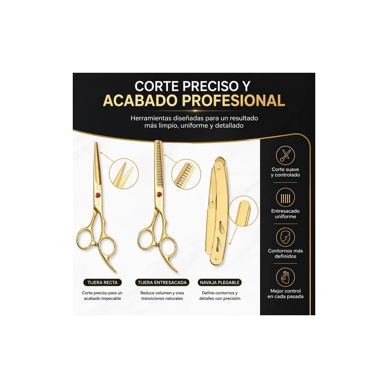 Tijeras Doradas De Barberia Y Kit 8 Pzas Cortar Cabello