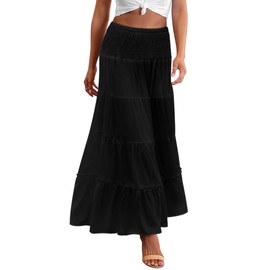 Zeagoo Maxi Skirt, Womens High Waist Tiered Long Skirts Elastic Casual Midi Dress Black XX-Large