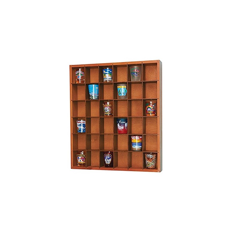 Jumbl Wood Shot Glass Wall Curio Display Case - Natural,16.5"