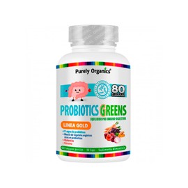 Purely Organics | Probiotics Greens Línea Gold | 11 Cepas y 80 Mil Millones UFC | Apoyo Digestivo e Intestinal | 90 Cápsulas Veganas