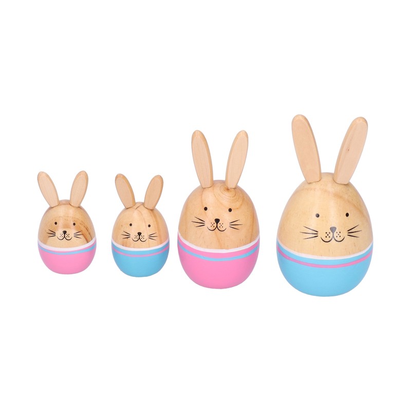 Wood Rabbit Family Figures Handcraft Decoration Ornament for Living Room