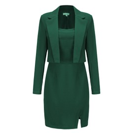 EXLURA Women's Professional Business Lightweight Blazer Dress Suit Sets 2 Piece Work Office Fashion Outfits Dark Green