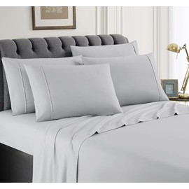 Spirit Linen home Hotel King Size Sheets Set - 6PC Solid Ultra Soft Microfiber Bed Sheets Set - Easy to Clean, 90 Thread Count with Fitted Sheet, Flat Sheet & Deep Pockets Pillowcases (Light Grey)