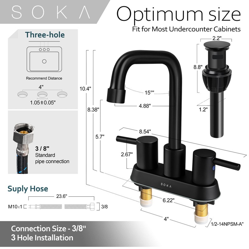 SOKA Centerset Bathroom Faucet 2 Handles 4 Inch Commercial Hand