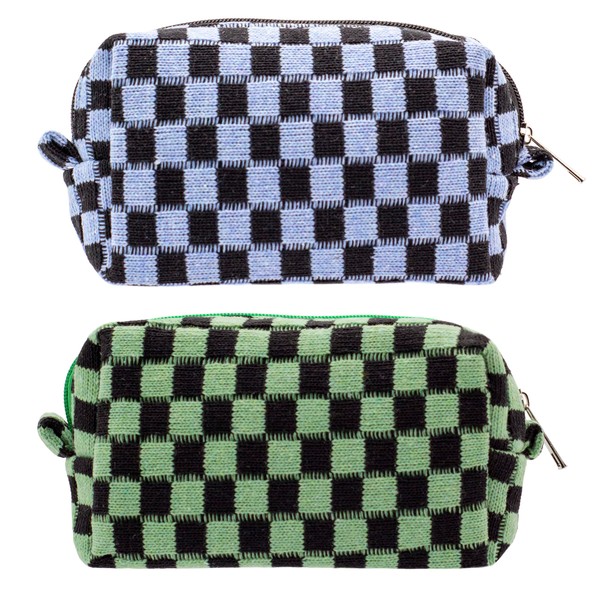 PAZIMIIK Checkered Makeup Bag for Purse Portable Zipper Make Up